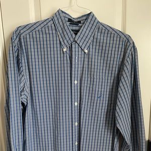 Men’s Nautical blue plaid button-down shirt, size M